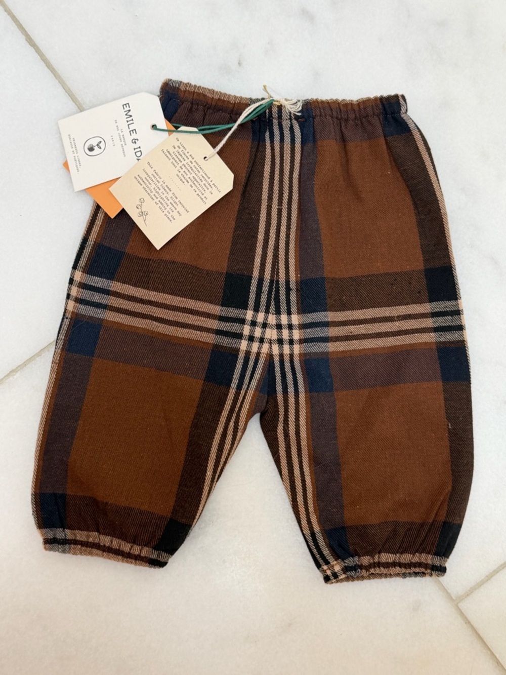 Emile et Ida Brown Plaid Knit Baby Pants